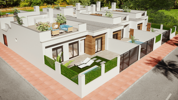 New built 2 or 3 bed – 2 baths bungalow with private pool in Dolores de Pacheco in Murcia